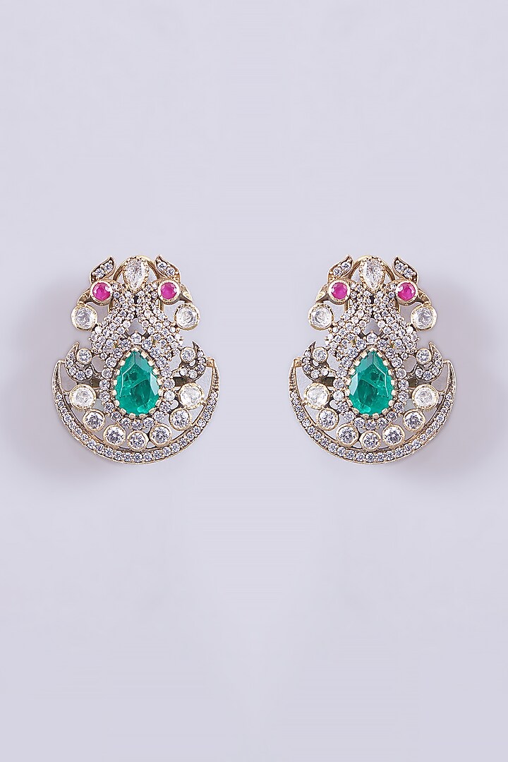 Gold Plated Moissanite Polki & Emerald Stud Earrings In Sterling Silver by IVORINE at Pernia's Pop Up Shop