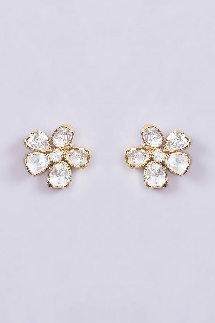 Gold Plated Moissanite Polki Stud Earrings In Sterling Silver by IVORINE at Pernia's Pop Up Shop
