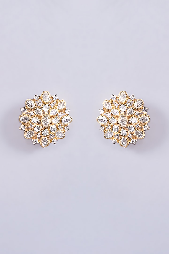 Gold Plated Moissanite Polki Stud Earrings In Sterling Silver by IVORINE at Pernia's Pop Up Shop