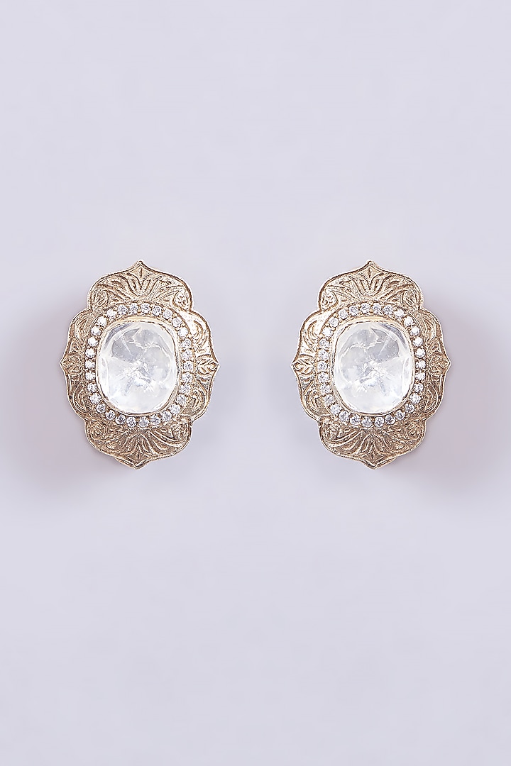 Gold Plated Moissanite Polki Stud Earrings In Sterling Silver by IVORINE at Pernia's Pop Up Shop
