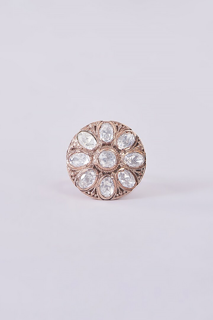 Gold Plated Moissanite Polki Floral Ring In Sterling Silver by IVORINE at Pernia's Pop Up Shop