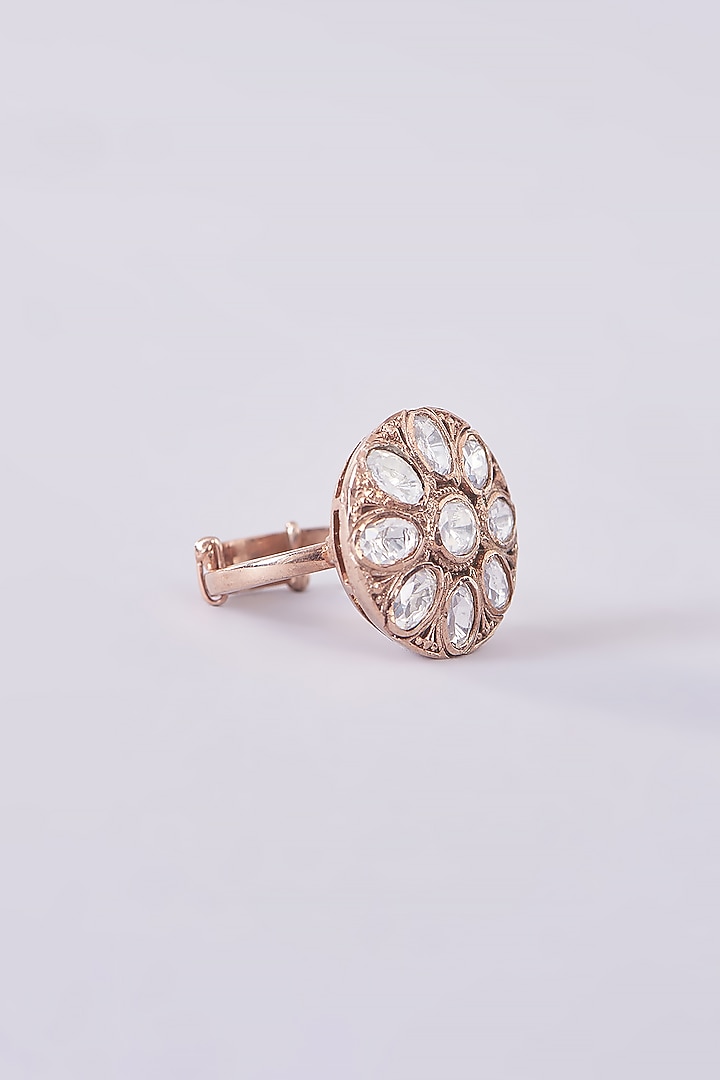 Gold Plated Moissanite Polki Floral Ring In Sterling Silver by IVORINE at Pernia's Pop Up Shop