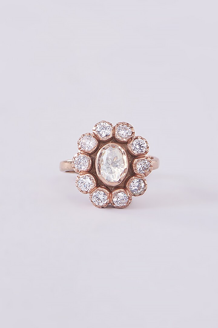 Gold Plated Moissanite Polki Ring In Sterling Silver by IVORINE at Pernia's Pop Up Shop