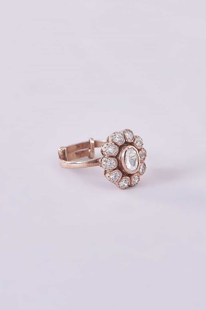 Gold Plated Moissanite Polki Ring In Sterling Silver by IVORINE at Pernia's Pop Up Shop