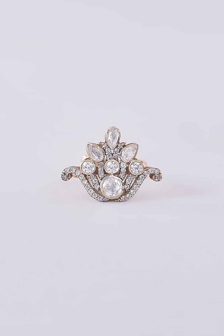 Gold Plated Moissanite Polki Ring In Sterling Silver by IVORINE at Pernia's Pop Up Shop