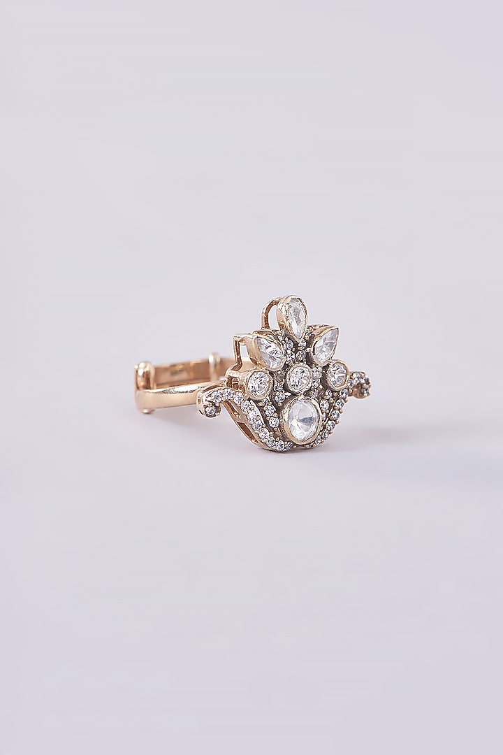 Gold Plated Moissanite Polki Ring In Sterling Silver by IVORINE at Pernia's Pop Up Shop