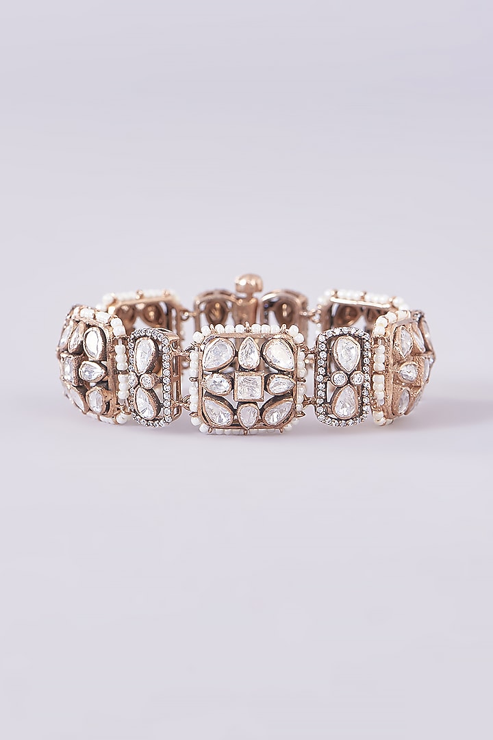 Gold Plated Moissanite Polki Bracelet In Sterling Silver by IVORINE at Pernia's Pop Up Shop