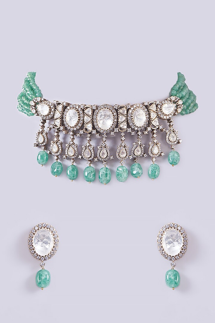 Gold Plated Moissanite Polki Choker Necklace Set In Sterling Silver by IVORINE at Pernia's Pop Up Shop