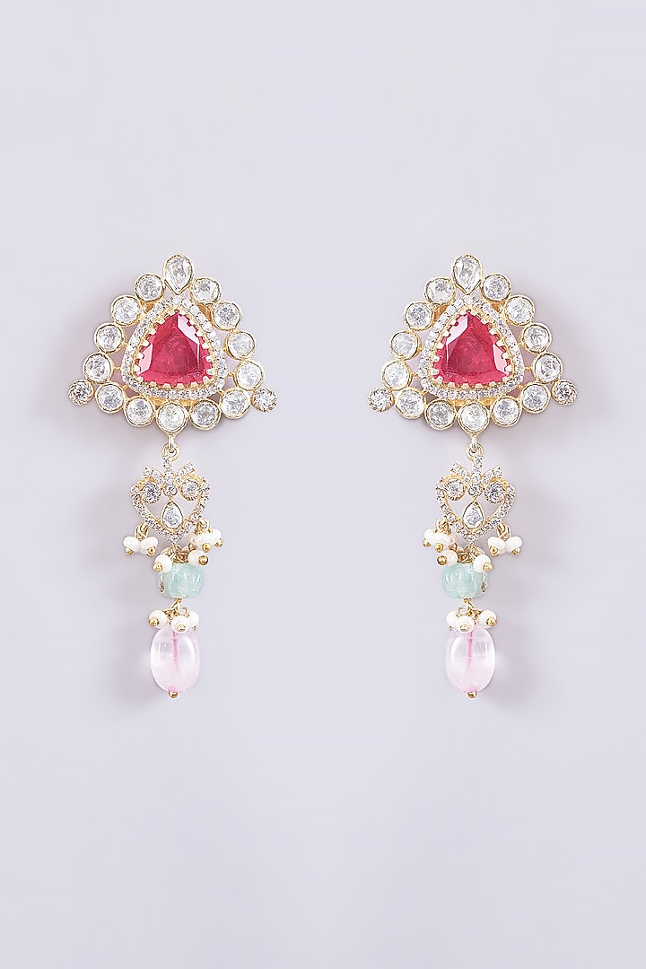 Gold Plated Moissanite Polki & Ruby Choker Necklace Set In Sterling Silver by IVORINE at Pernia's Pop Up Shop