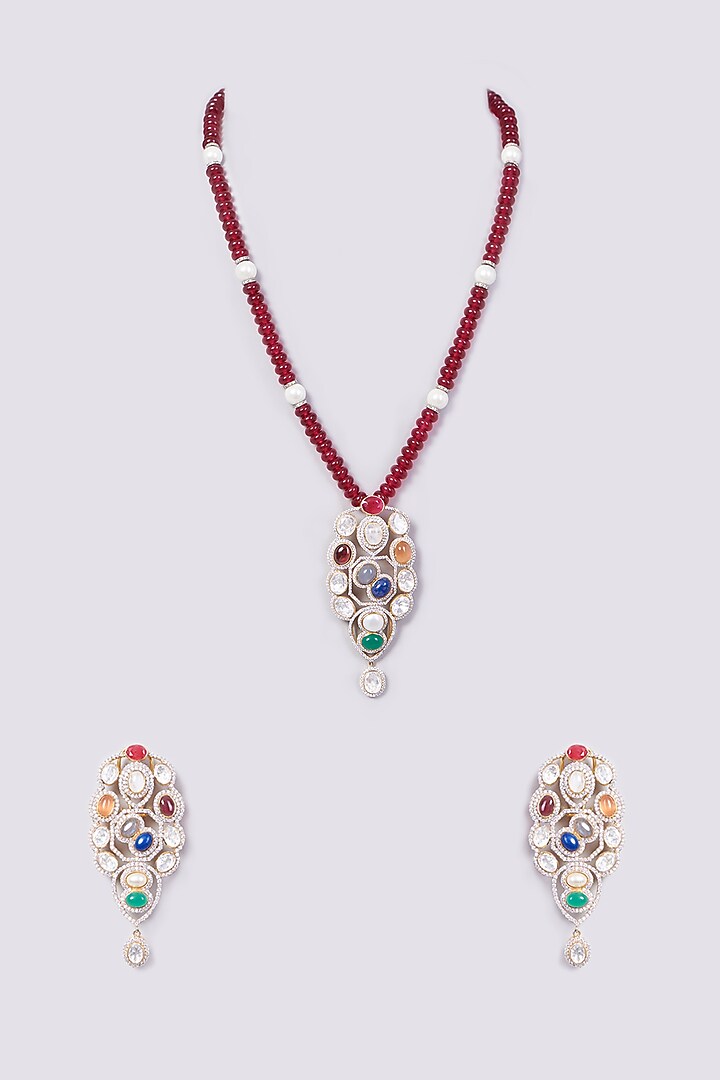 Gold Plated Handcrafted Long Necklace Set In Sterling Silver by IVORINE at Pernia's Pop Up Shop