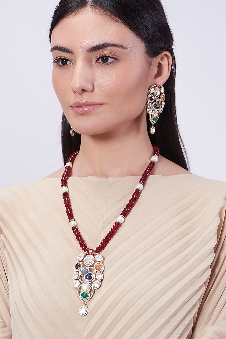 Gold Plated Handcrafted Long Necklace Set In Sterling Silver by IVORINE at Pernia's Pop Up Shop