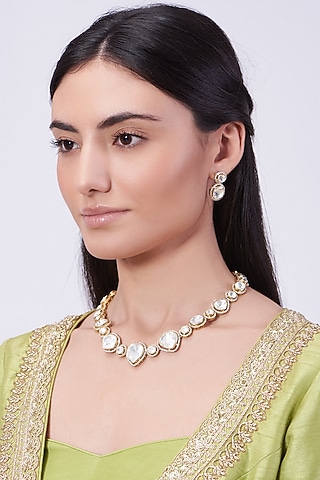 Gold Plated Handcrafted Necklace Set In Sterling Silver by IVORINE