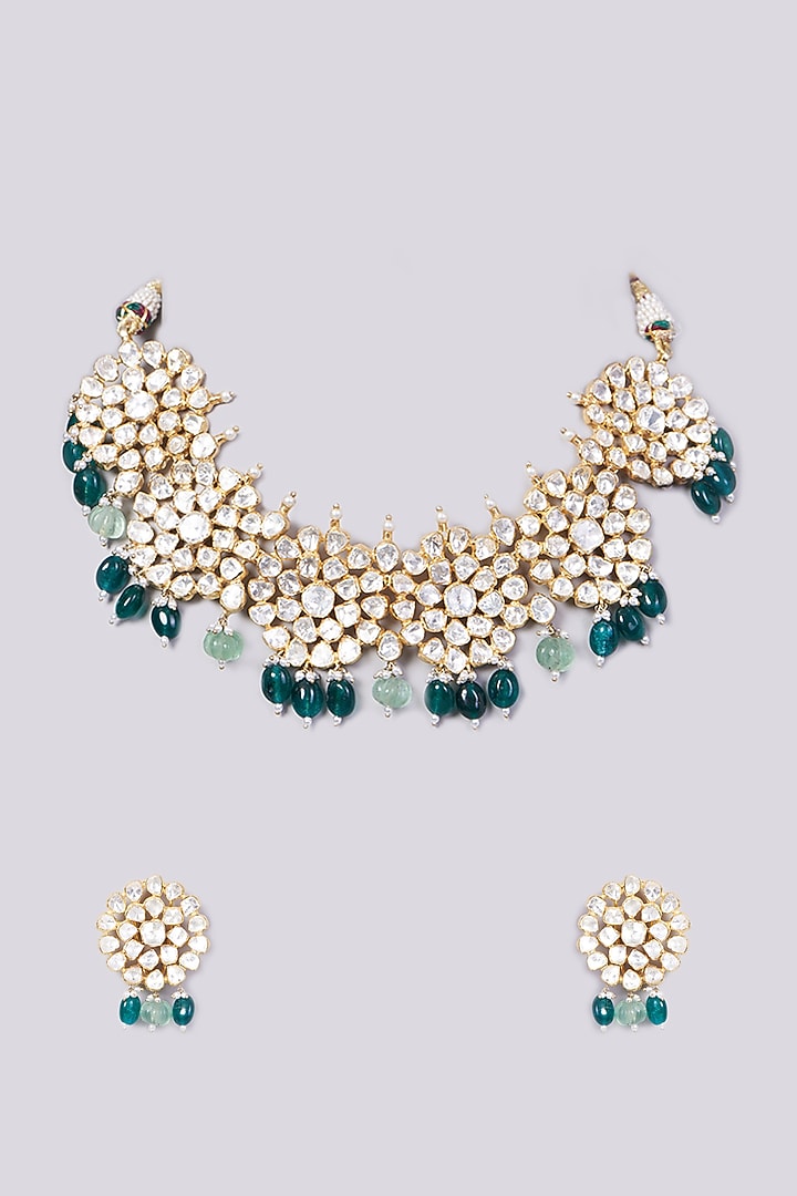 Gold Plated Handcrafted Choker Necklace Set In Sterling Silver by IVORINE at Pernia's Pop Up Shop