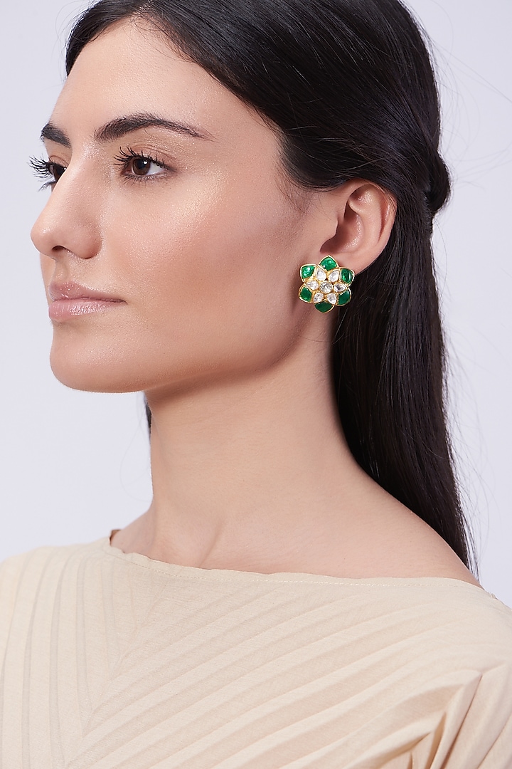 Gold Plated Handcrafted Stud Earrings In Sterling Silver by IVORINE at Pernia's Pop Up Shop