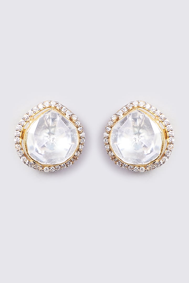 Gold Plated Moissanite Polki Earrings In Sterling Silver by IVORINE at Pernia's Pop Up Shop
