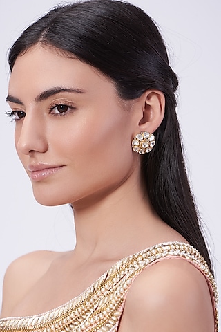 Gold Plated Handcrafted Floral Stud Earrings In Sterling Silver by IVORINE