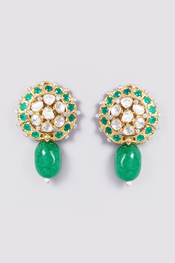 Gold Plated Green Beaded Handcrafted Earrings In Sterling Silver by IVORINE at Pernia's Pop Up Shop