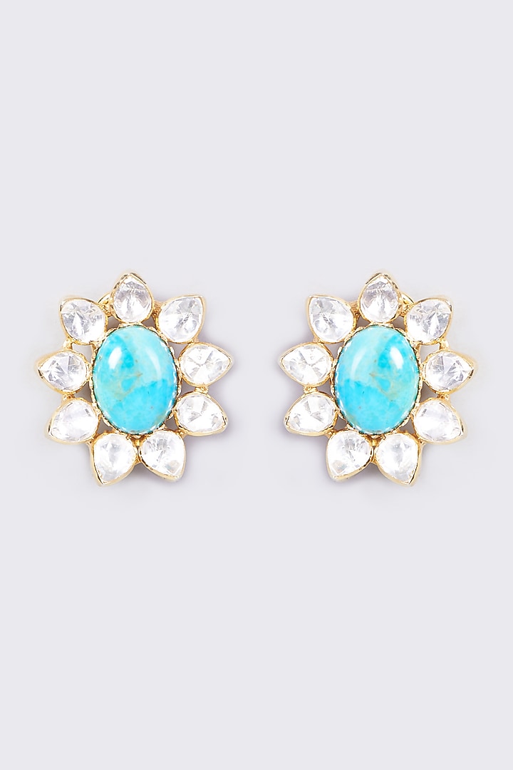Gold Plated Blue Turquoise Earrings In Sterling Silver by IVORINE at Pernia's Pop Up Shop