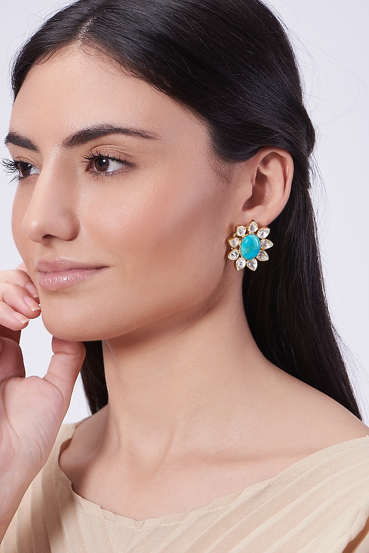 Gold Plated Blue Turquoise Earrings In Sterling Silver by IVORINE