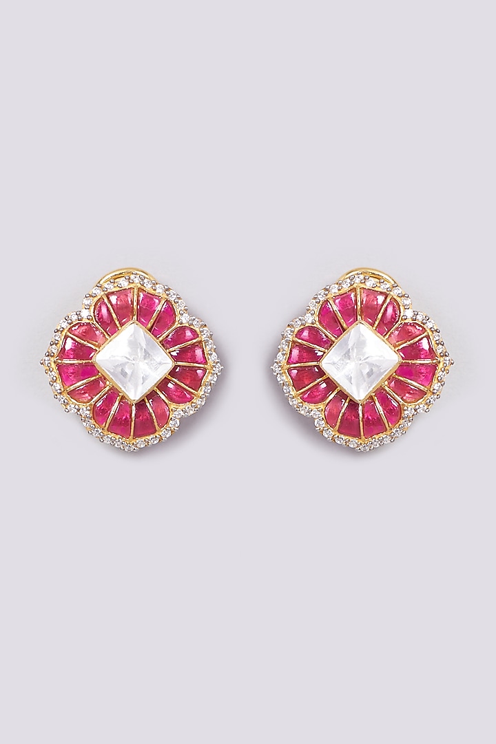 Gold Plated Kundan Earrings In Sterling Silver by IVORINE at Pernia's Pop Up Shop