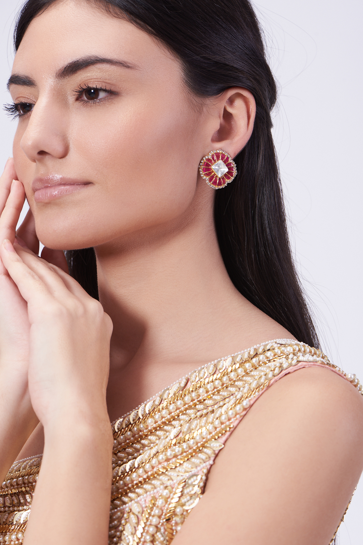 Gold Plated Kundan Earrings In Sterling Silver by IVORINE at Pernia's Pop Up Shop