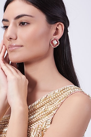 Gold Plated Kundan Earrings In Sterling Silver by IVORINE
