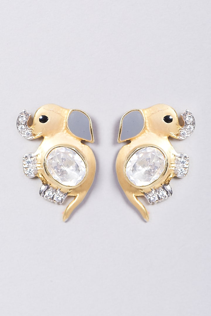 Gold Plated Handcrafted Moissanite Polki Stud Earrings In Sterling Silver by IVORINE at Pernia's Pop Up Shop