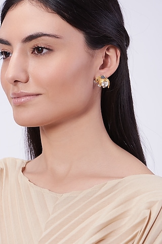 Gold Plated Handcrafted Moissanite Polki Stud Earrings In Sterling Silver by IVORINE