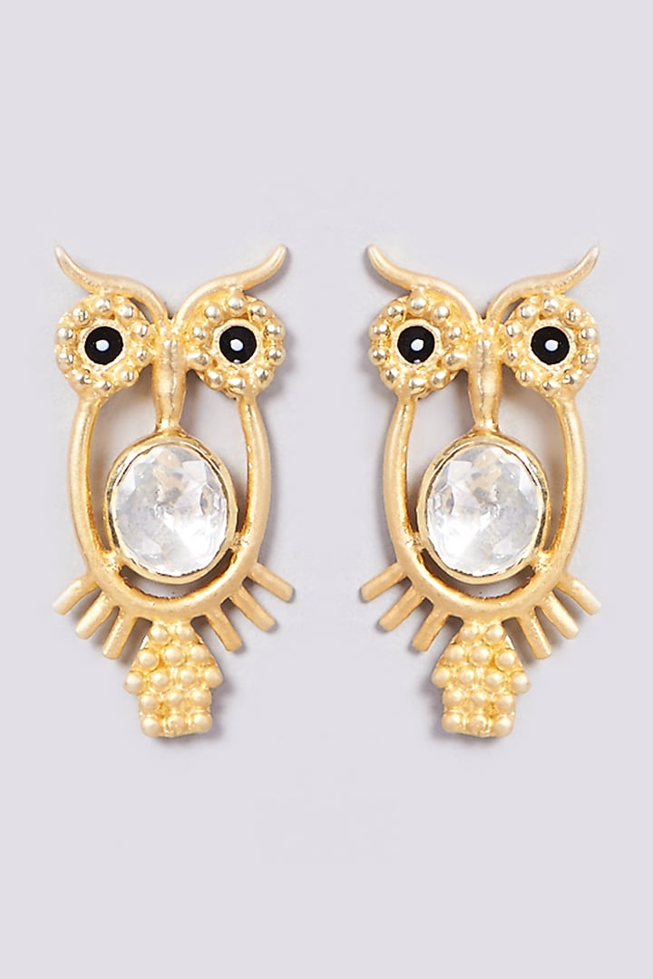 Gold Plated Handcrafted Owl-Stud Earrings In Sterling Silver by IVORINE at Pernia's Pop Up Shop