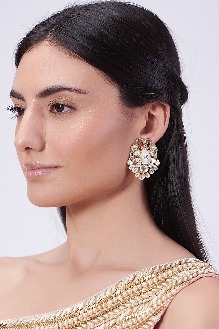 Gold Plated Handcrafted Peacock Earrings In Sterling Silver by IVORINE