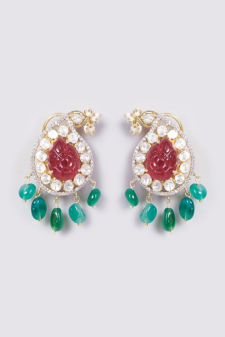 Gold Plated Handcrafted Beaded Dangler Earrings In Sterling Silver by IVORINE at Pernia's Pop Up Shop