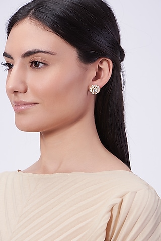 Gold Plated Handcrafted Floral Stud Earrings In Sterling Silver by IVORINE