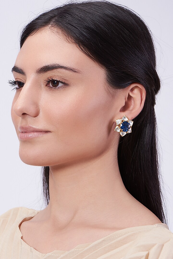 Gold Plated Sapphire Stud Earrings In Sterling Silver by IVORINE