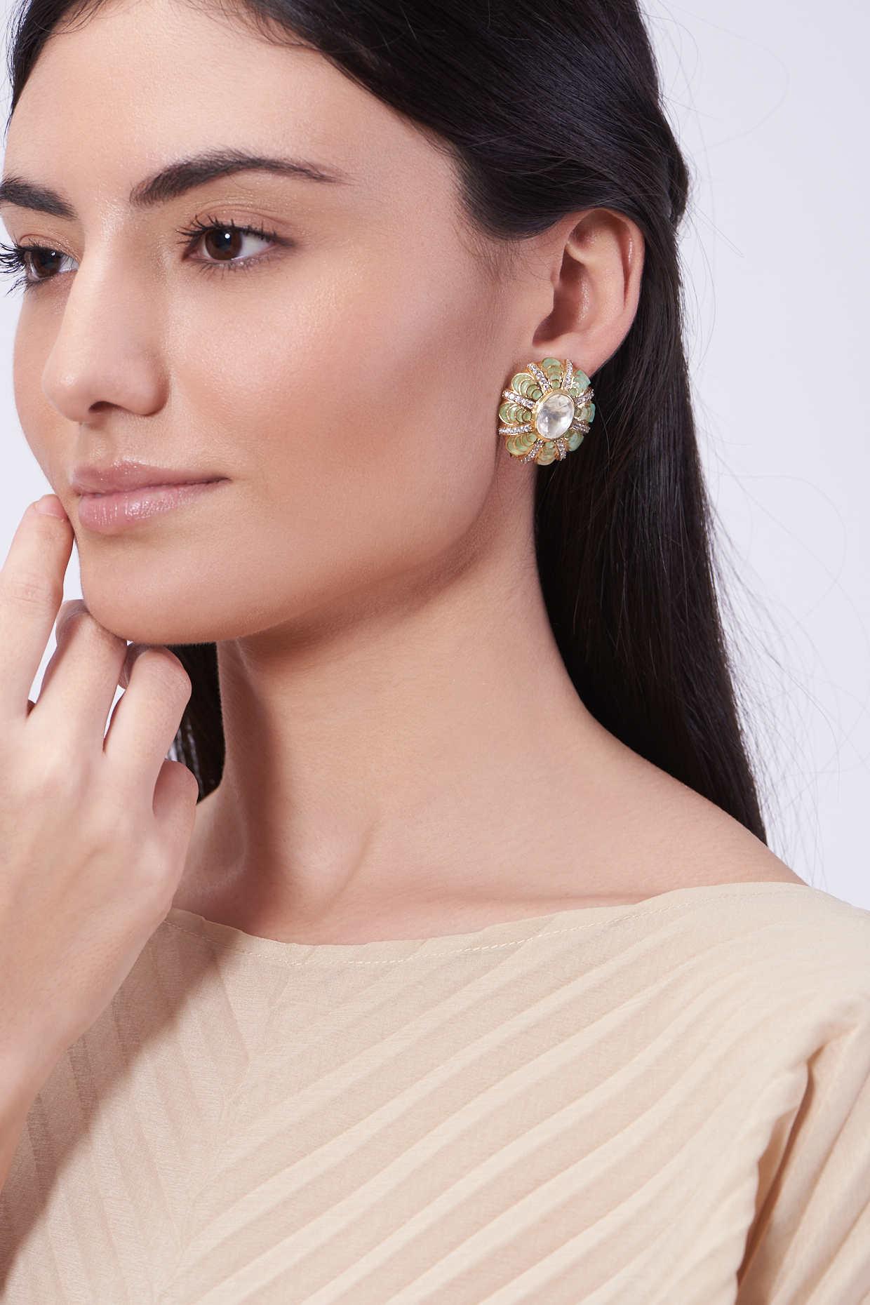 Gold Plated Prehnite Earrings In Sterling Silver by IVORINE