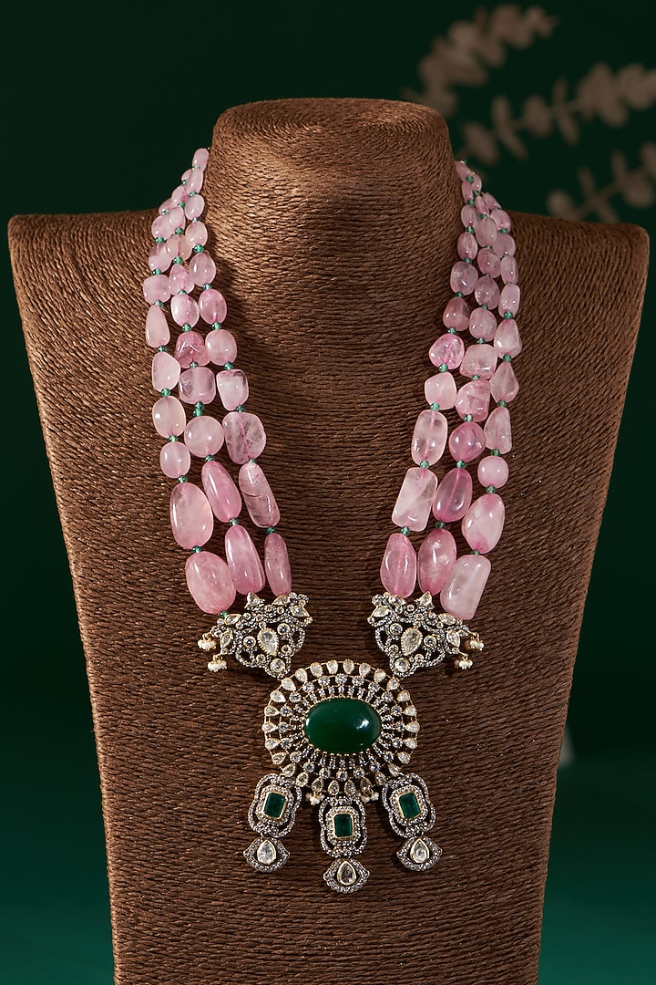 Gold Plated Rose Quartz Necklace Set In Sterling Silver by IVORINE at Pernia's Pop Up Shop