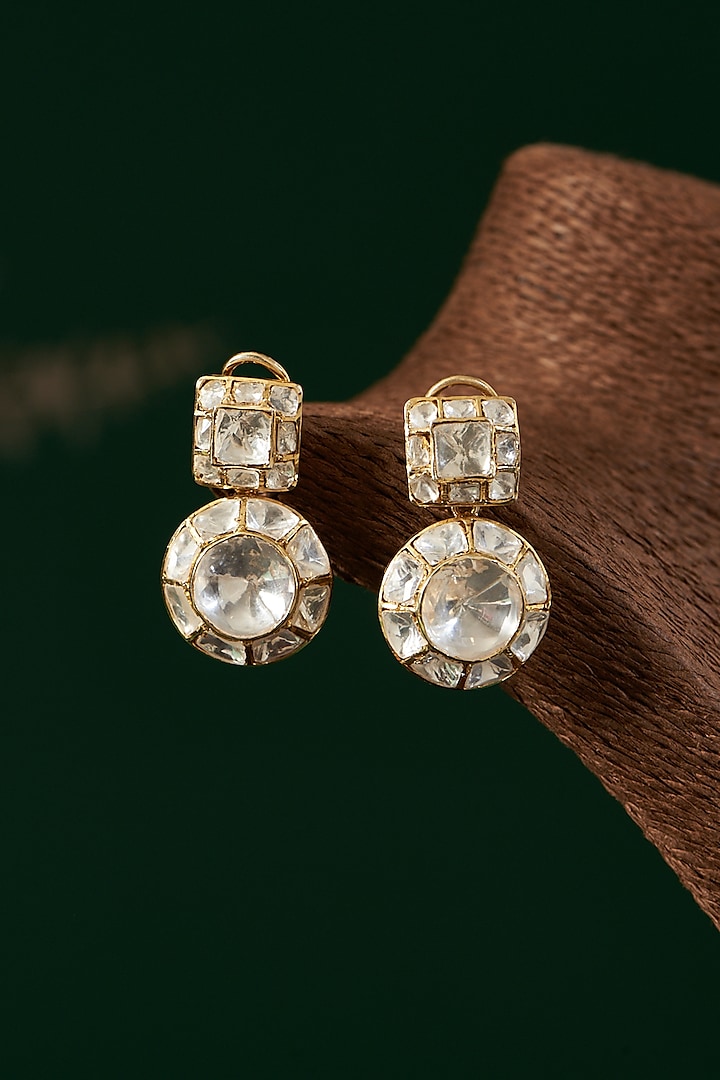 Gold Plated Moissanite Polki Earrings In Sterling Silver by IVORINE at Pernia's Pop Up Shop