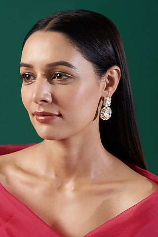 Gold Plated Moissanite Polki Earrings In Sterling Silver by IVORINE