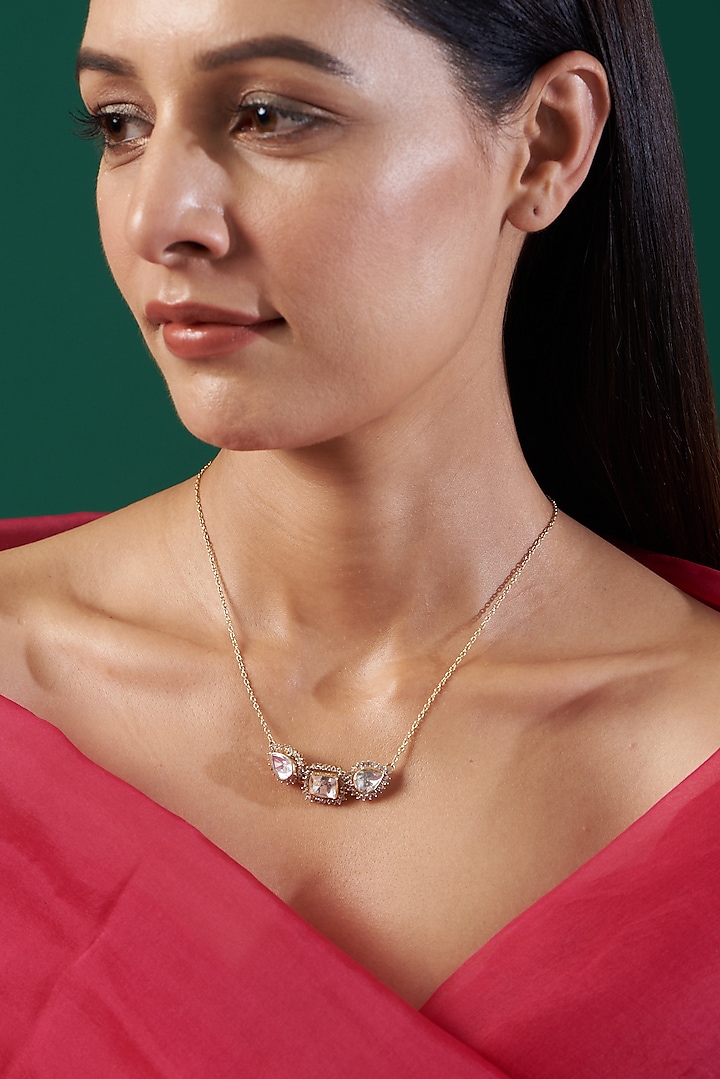 Gold Plated Moissanite Polki Necklace In Sterling Silver by IVORINE