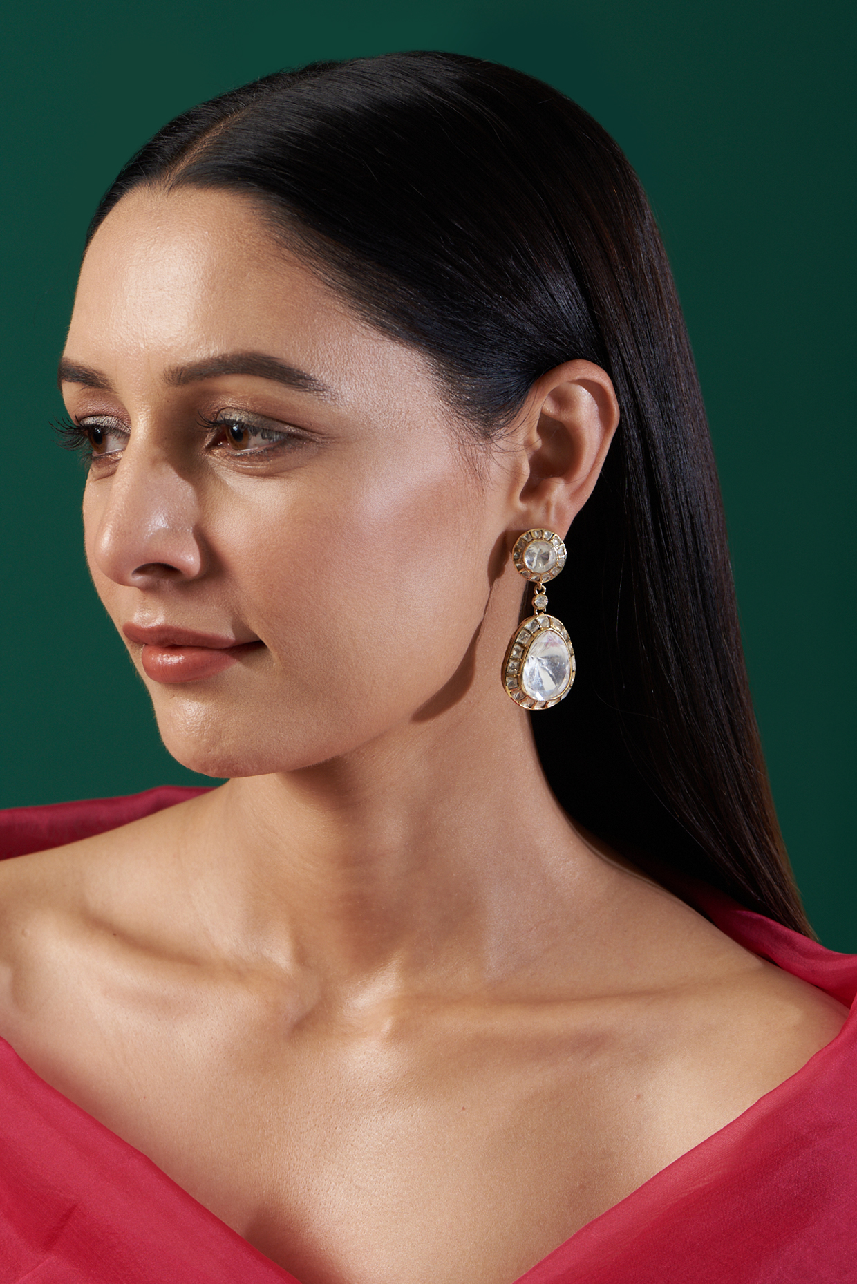Gold Plated Moissanite Polki Earrings In Sterling Silver by IVORINE at Pernia's Pop Up Shop