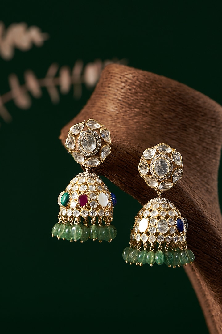 Gold Plated Navratna Earrings In Sterling Silver by IVORINE at Pernia's Pop Up Shop