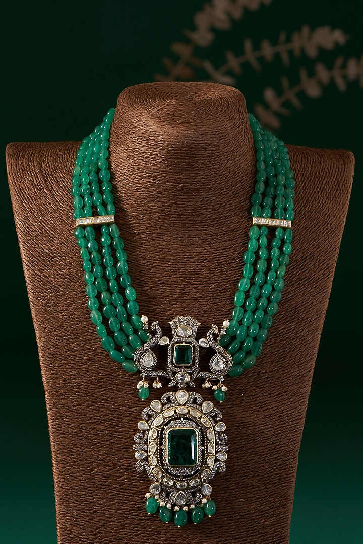 Gold Plated Jade Beaded Necklace Set In Sterling Silver by IVORINE at Pernia's Pop Up Shop