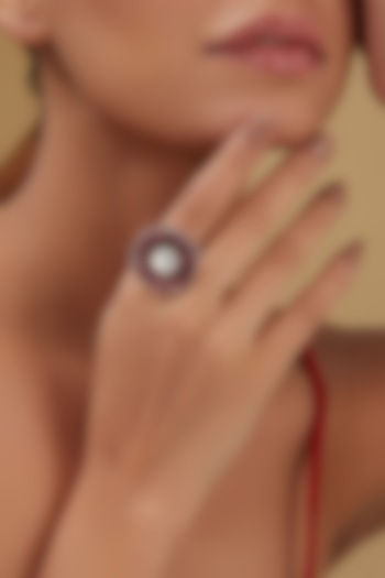 Gold Plated Moissanite Polki & Ruby Ring In Sterling Silver by IVORINE at Pernia's Pop Up Shop