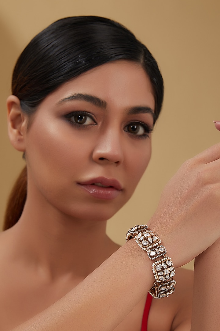 Gold Plated Moissanite Polki Bracelet In Sterling Silver by IVORINE at Pernia's Pop Up Shop