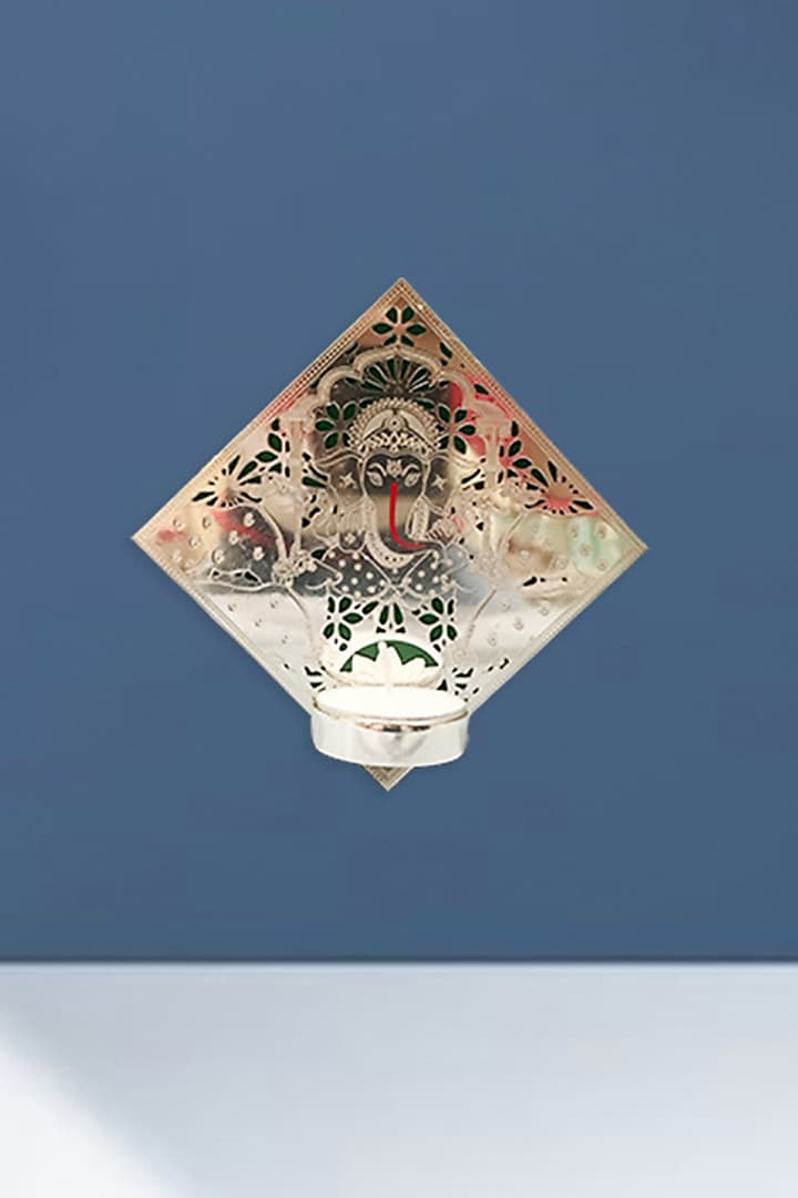 Silver Plated Brass Ganesha Tea Light Frame by IZZHAAR