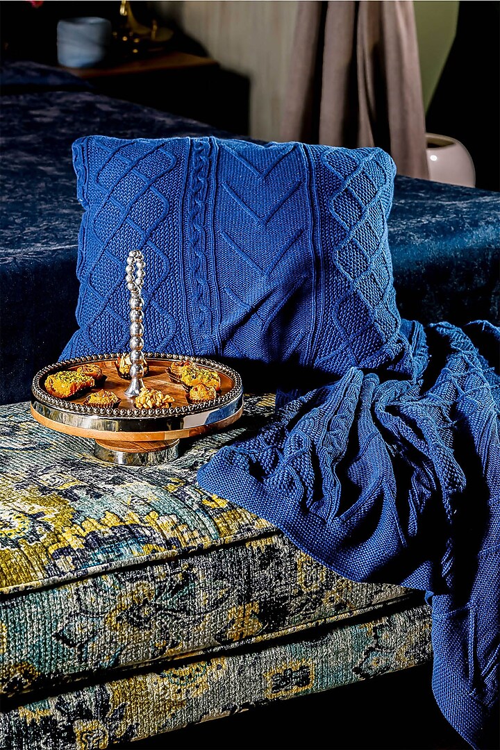 Indigo Cotton Cushion Cover & Throw Set Design by IZZHAAR at Pernia's