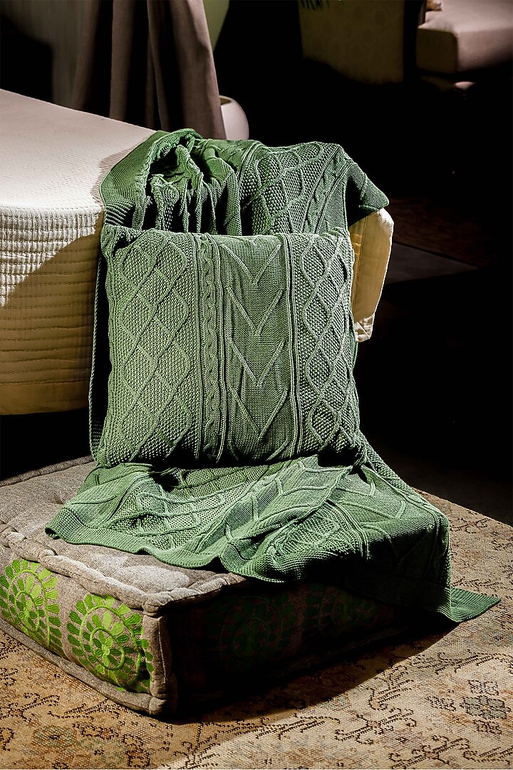 Harrods Green Cotton Cushion & Throw Set Design by IZZHAAR at Pernia's