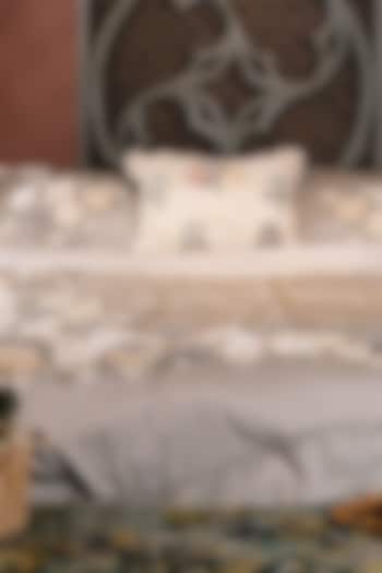 Linen Blossom Grey Cotton Satin Bed Cover Set by IZZHAAR at Pernia's Pop Up Shop