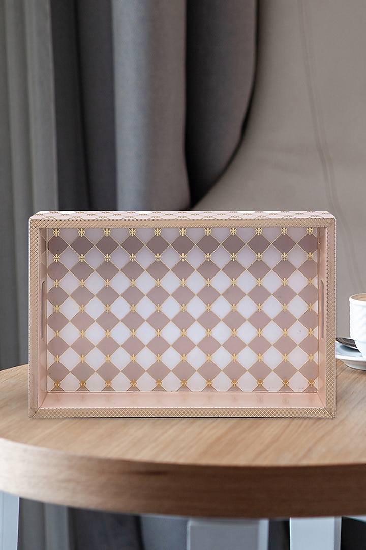 Gingham Cappuccino  Mdf Wood Serving Tray by IZZHAAR