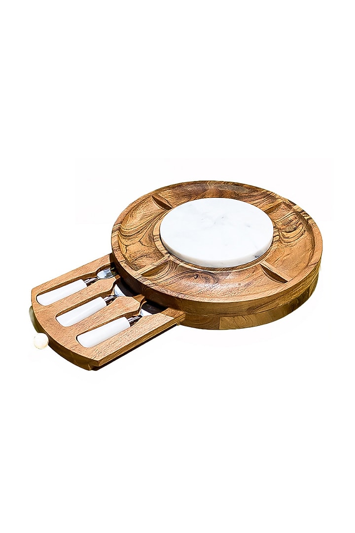 Snow Forest Brown Wood & Marble Round Cheese Platter by IZZHAAR at Pernia's Pop Up Shop