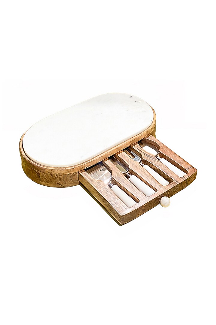 Snow Forest Brown Wood & Marble Rectangular Cheese Platter by IZZHAAR at Pernia's Pop Up Shop